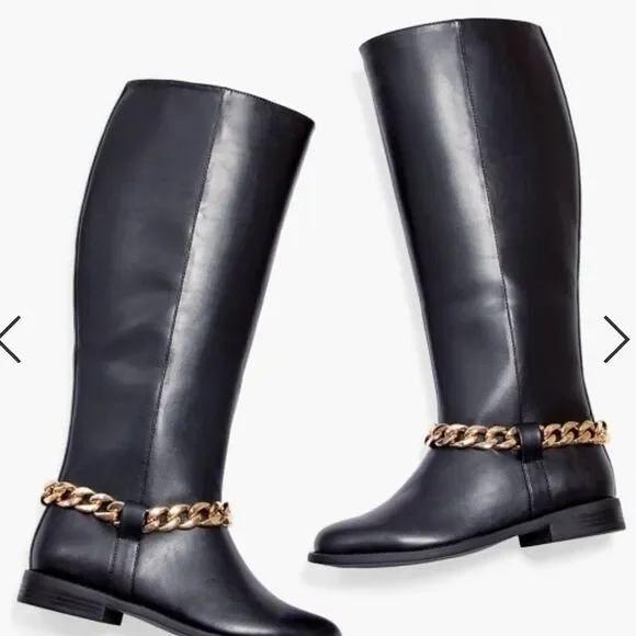 Just Fab Remy Chain Detail Riding Black Boots - Picture 13 of 16